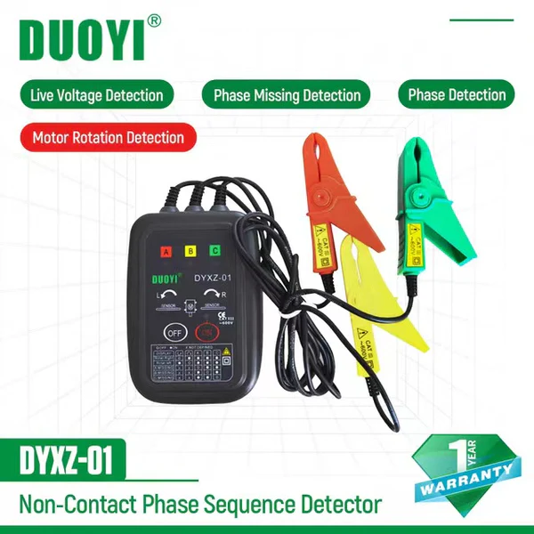 DUOYI DYXZ-01 DYXZ-02 3 Faz Dedektör Dönme Test Cihazı Temassız Faz Sırası Dedektörü Metre Göstergesi Dijital LED Buzzer